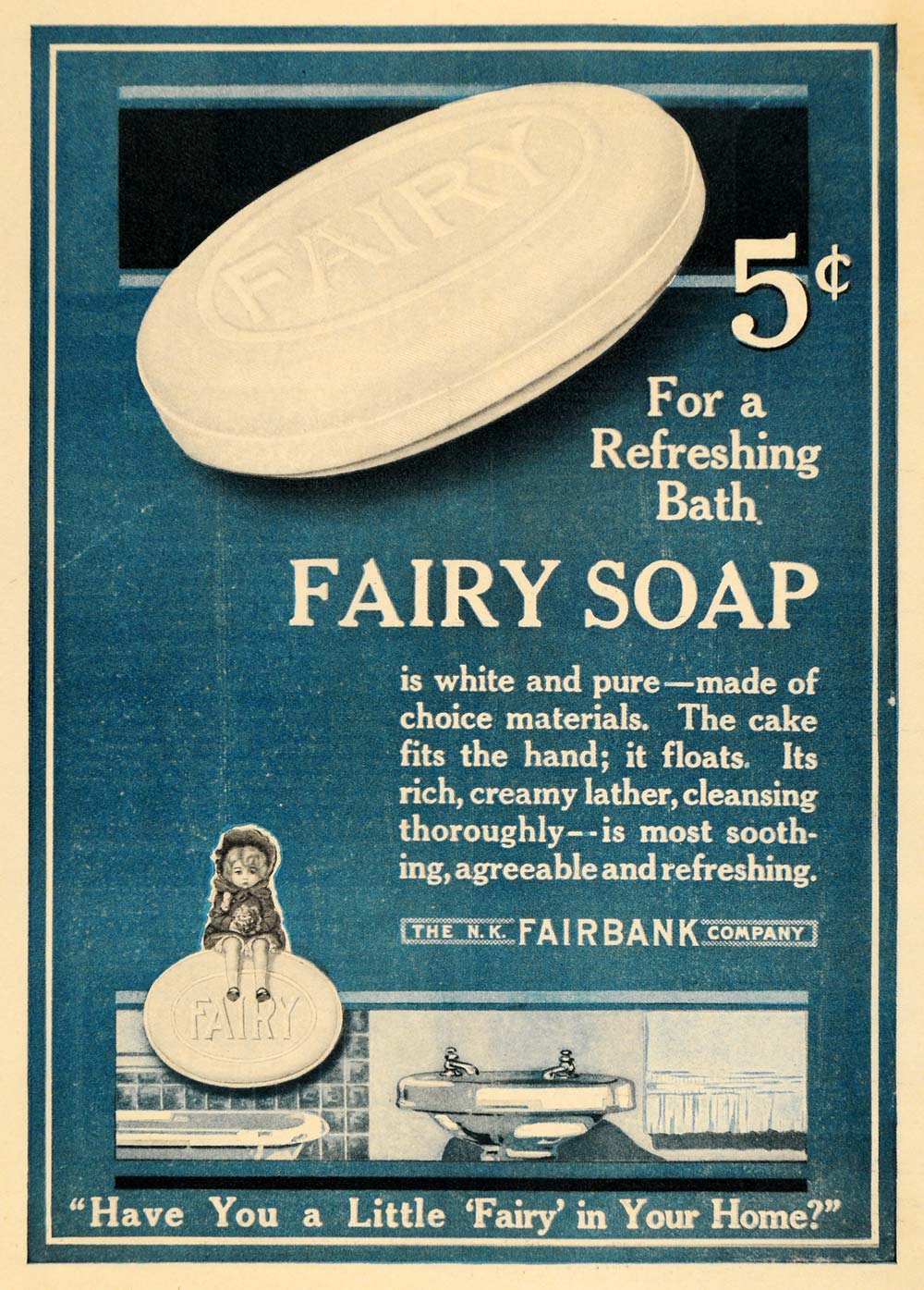 1915 Ad Fairy Soap Fairbank Hygiene Gold Dust Procter Personal Care Lather HM1