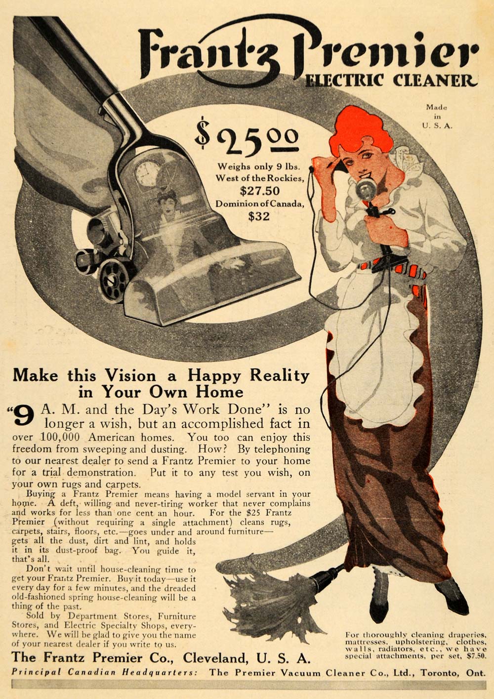 1915 Ad Frantz Vacuum Fashion House Wife Carpet Rug Clean Lady Suction Phone HM1