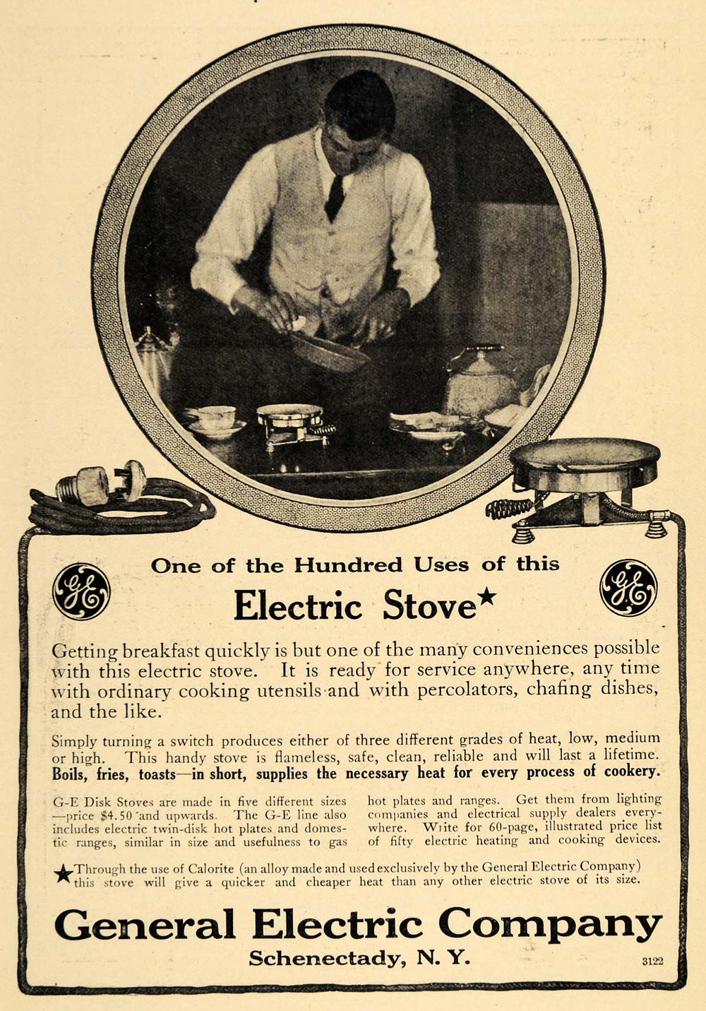 1911 Ad General Electric Schenectady Stove Suit Cooking Cook Kitchen Utensil HM1