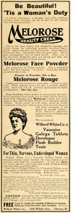 1909 Ad Melrose Beauty Cream Willard White Galega Tabs Skin Complexion HM1