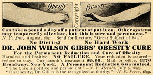 1909 Ad Dr. John Wilson Gibbs' Obesity Cure Fat Arms Fitness Beauty Health HM1