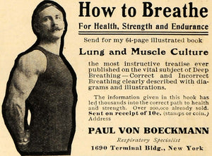 1909 Ad How to Breathe Lung Muscle Paul Von Boeckmann Health Fitness Medical HM1