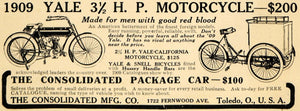 1909 Ad Yale Snell Antique Motorcycle Consolidated Car Bike Price Bicycle HM1