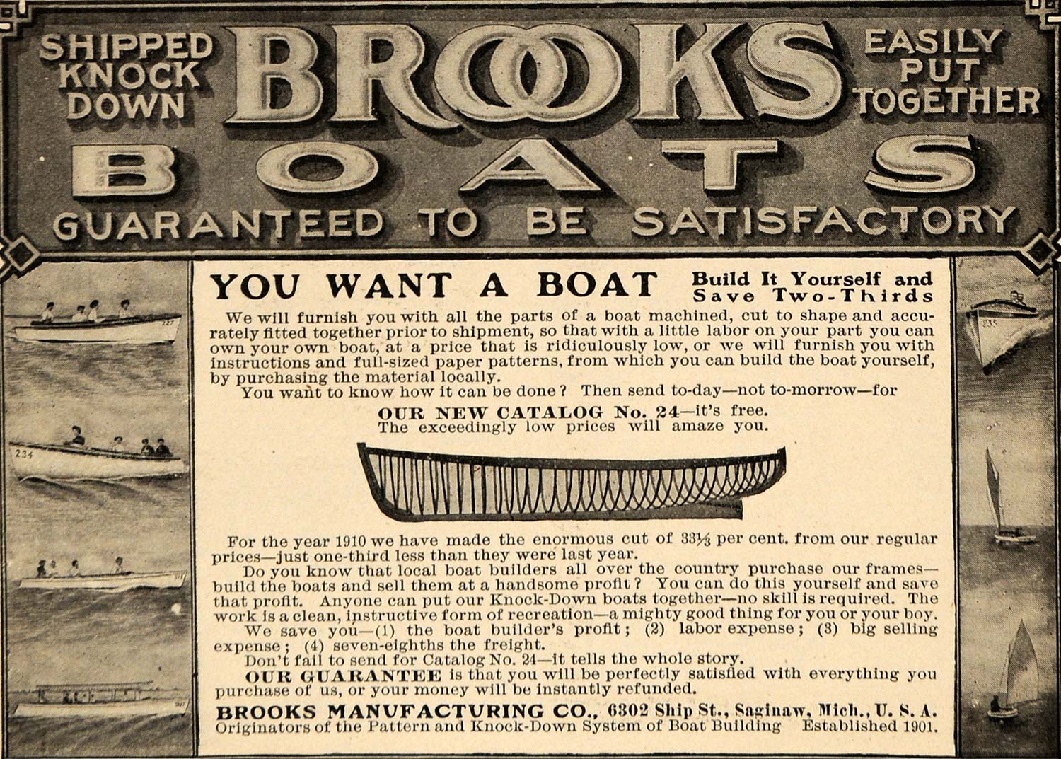 1910 Ad Brooks Build It Yourself Boats Saginaw Michigan Marine Assemble Sail HM1