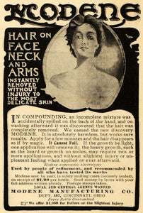 1909 Ad Modene Hair Removal Face Neck Arms Moles - ORIGINAL ADVERTISING HM1