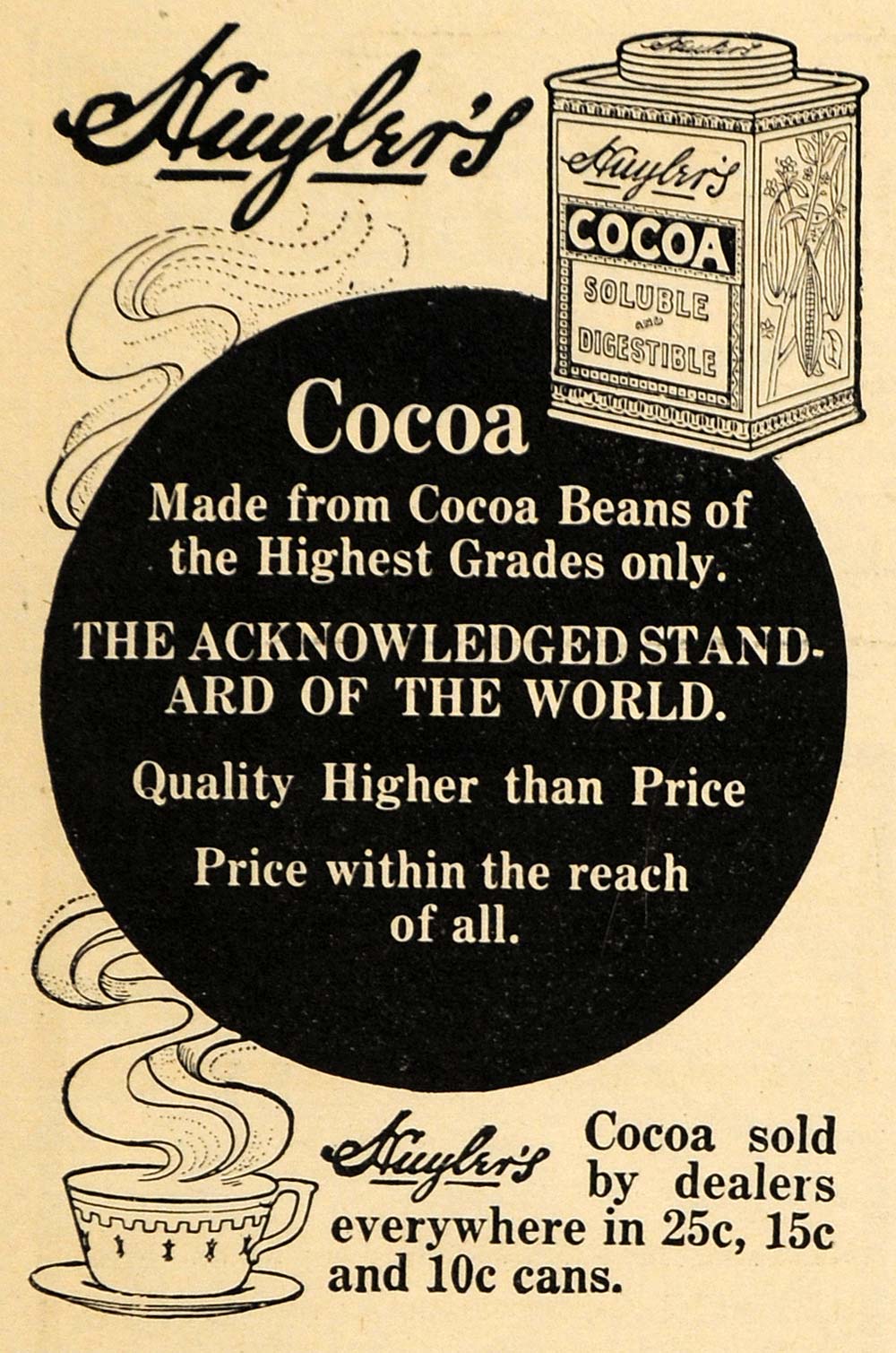 1911 Ad Auyler's Soluble Digestible Cocoa Tin Pricing - ORIGINAL ADVERTISING HM1