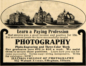 1911 Ad Illinois Photography College Effingham - ORIGINAL ADVERTISING HM1
