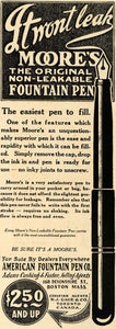 1911 Ad Moore's Non-Leakable Fountain Pen Pricing Mass - ORIGINAL HM1