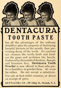 1909 Ad Dentacura Tooth Paste Powder Little Girl Teeth - ORIGINAL HM1