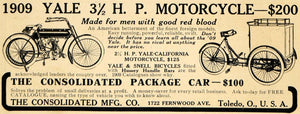 1909 Ad Yale Motorcycle Consolidated Package Car Price - ORIGINAL HM1