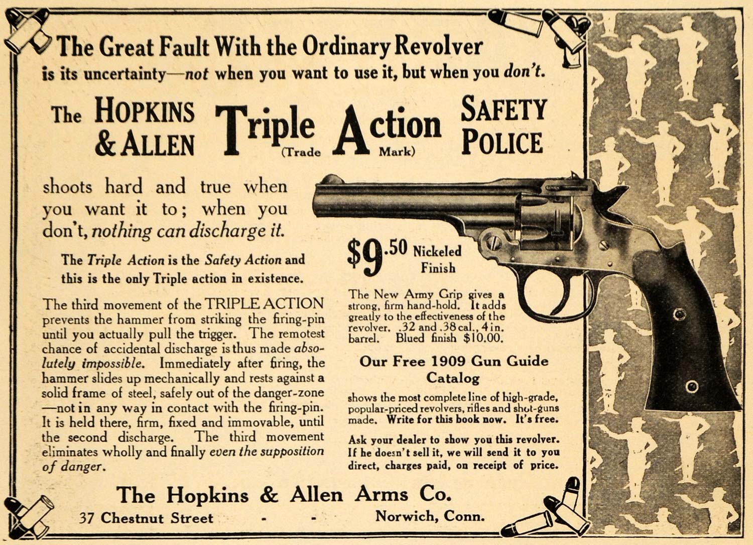 1909 Ad Hopkins Allen Triple Action Revolver Pricing - ORIGINAL ADVERT –  Period Paper Historic Art LLC