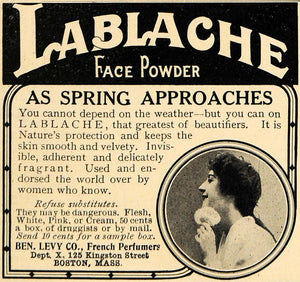 1911 Ad Lablache Face Powder Ben Levy Company Perfumers - ORIGINAL HM1