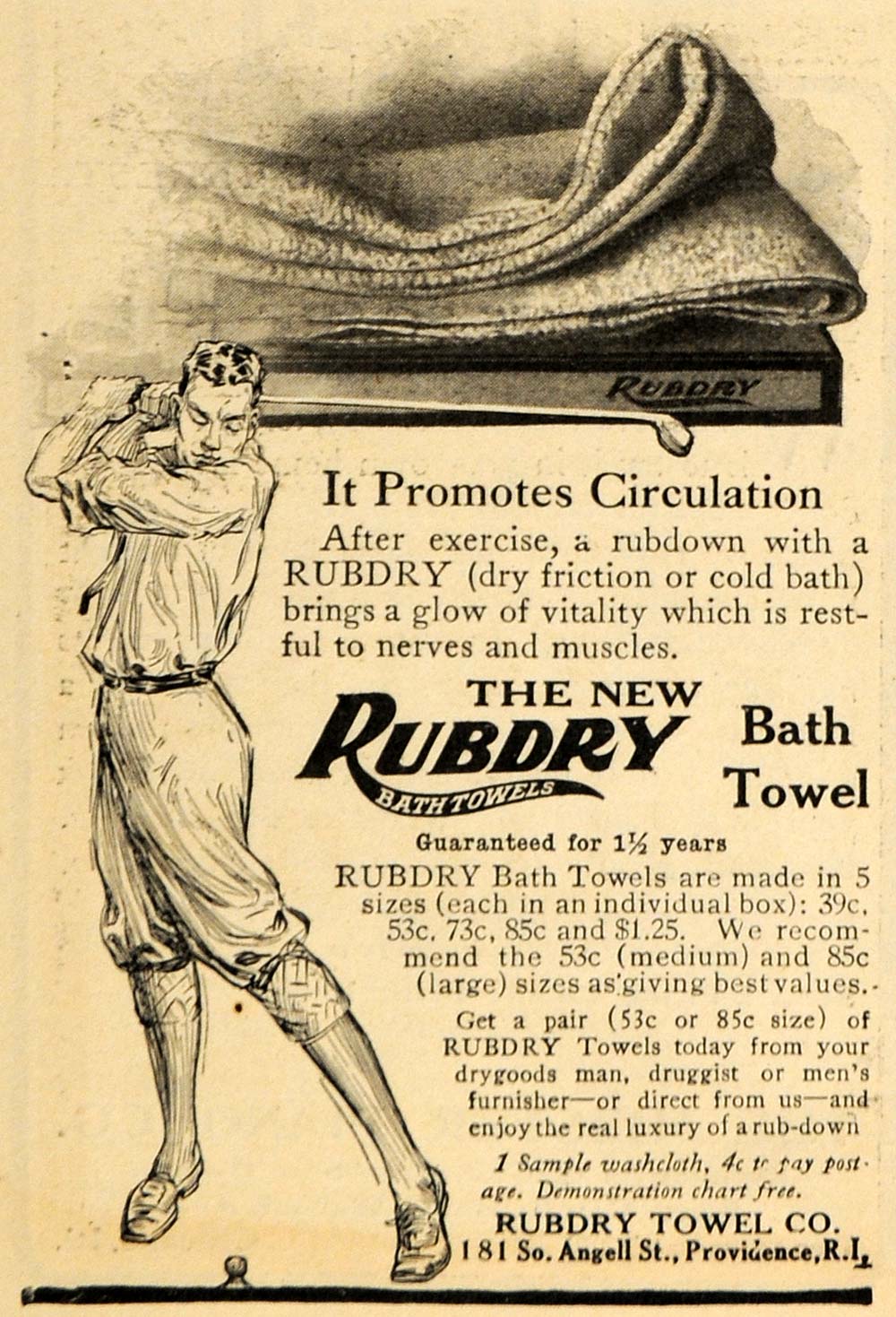 1911 Ad Golfer Rubdry Towel Company Bath Circulation - ORIGINAL ADVERTISING HM1