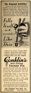 1911 Ad Self-Filling Conklin Pen Manufacturing Company - ORIGINAL HM1