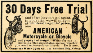 1911 Ad American Motor Cycle Company Bicycle Motorcycle - ORIGINAL HM1