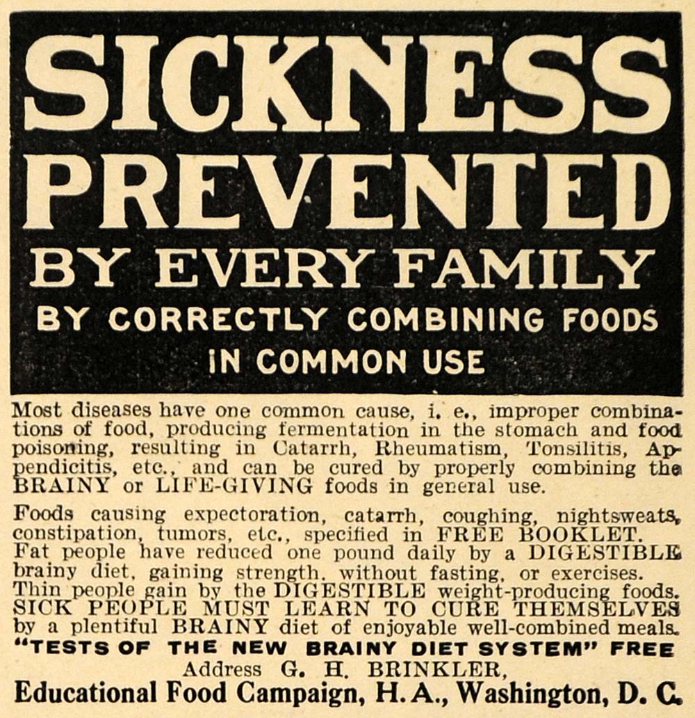 1910 Ad Educational Food Campaign Diseases Sickness - ORIGINAL ADVERTISING HM1