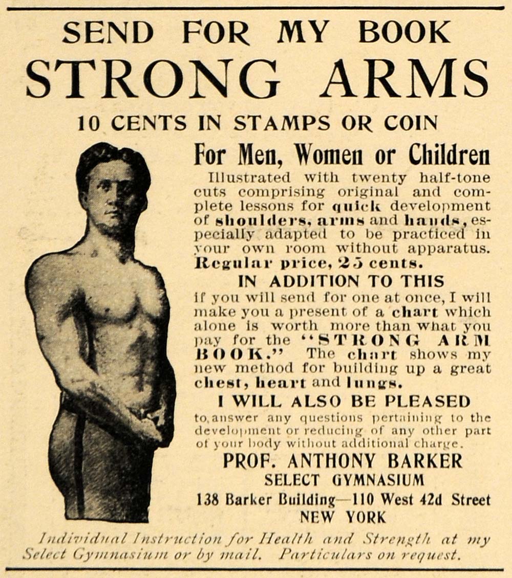 1910 Ad Strong Arm Book Professor Anthony Barker Health - ORIGINAL HM1
