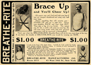 1910 Ad Breathe Rite Manufacturing Co. Shoulder Brace - ORIGINAL ADVERTISING HM1