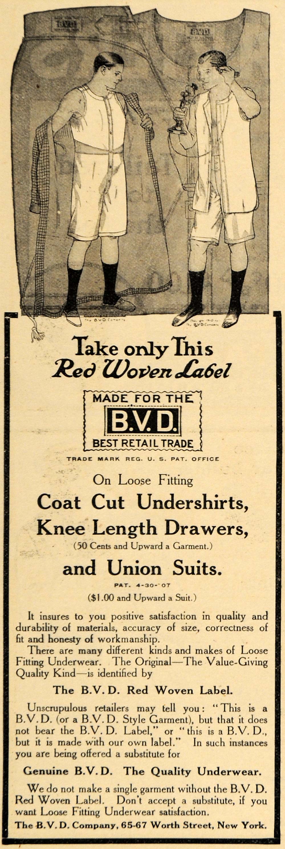1910 Ad Coat Cut Undershirt Union Suit Drawers BVD - ORIGINAL ADVERTISING HM1