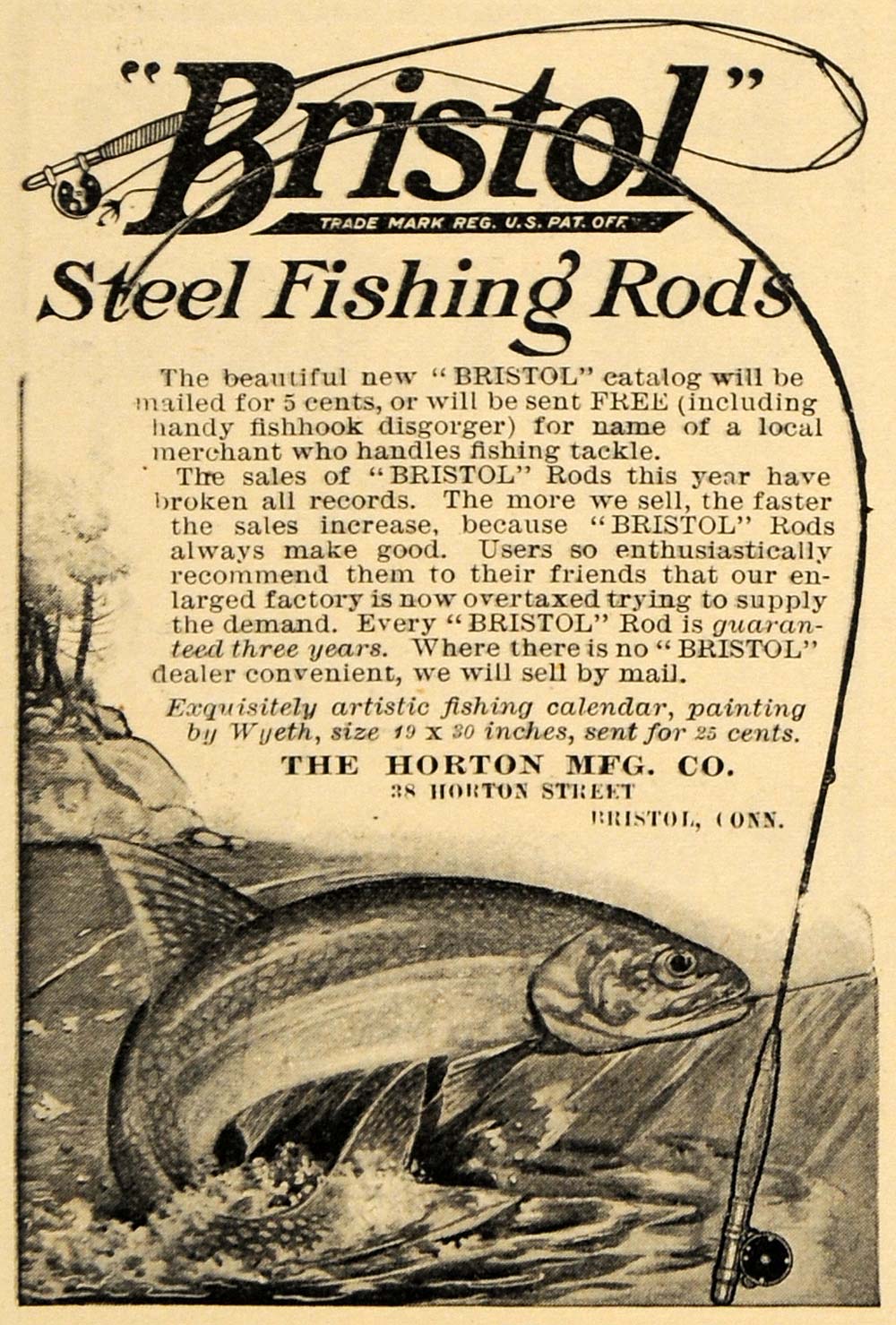 1910 Ad Horton Manufacturing Bristol Steel Fishing Rods - ORIGINAL HM1