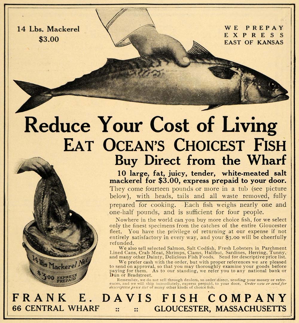1910 Ad Mackerel Frank E Davis Fish Company Gloucester