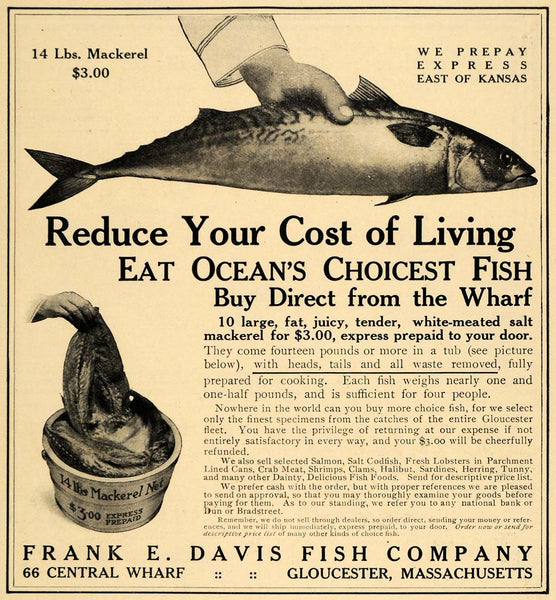 1910 Ad Mackerel Frank E Davis Fish Company Gloucester