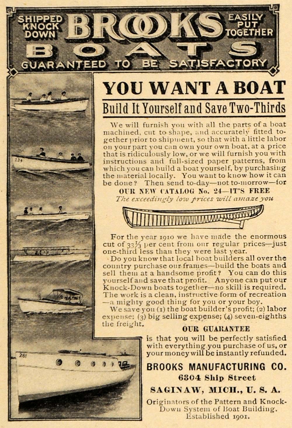 1910 Ad Brooks Boats Build it Yourself Saginaw Michigan - ORIGINAL HM1