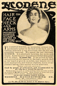 1910 Ad Modene Women's Hair Removal Dissolve Roots - ORIGINAL ADVERTISING HM1