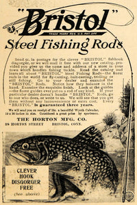1910 Ad Bristol Steel Fishing Rods Hook Disgorger - ORIGINAL ADVERTISING HM1