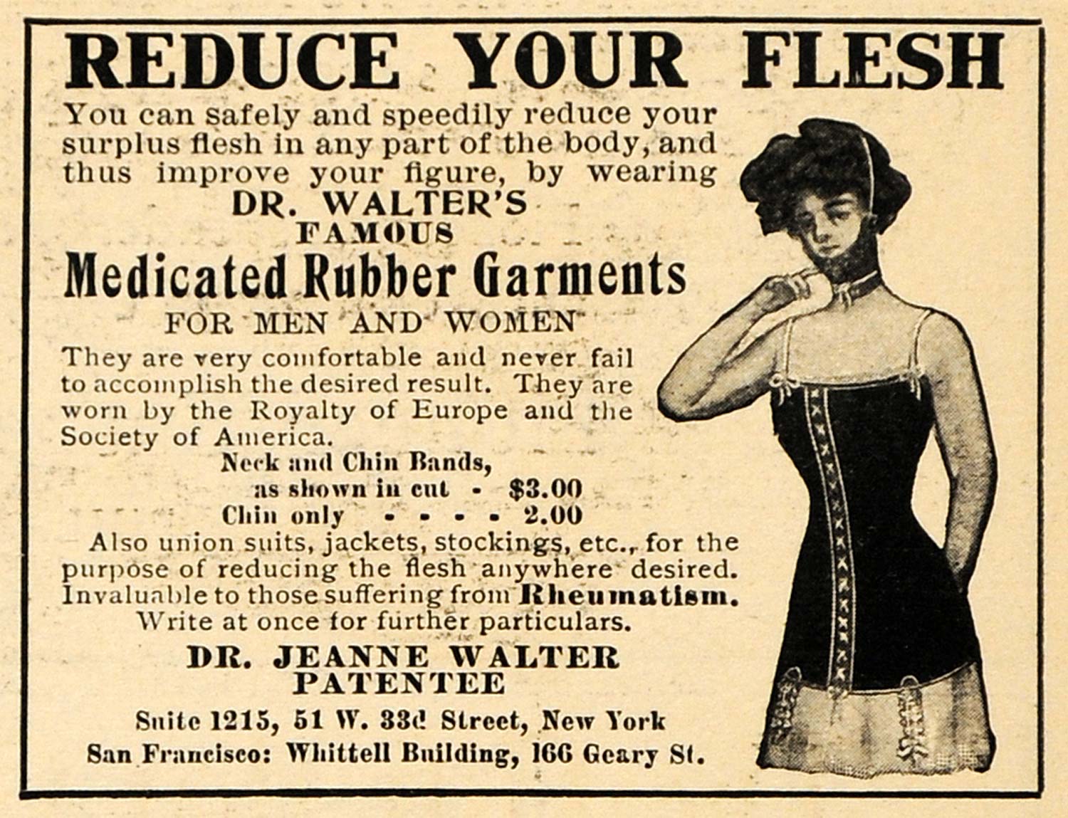 1910 Ad Reduce Flesh Medicated Rubber Garments Women - ORIGINAL ADVERTISING HM1
