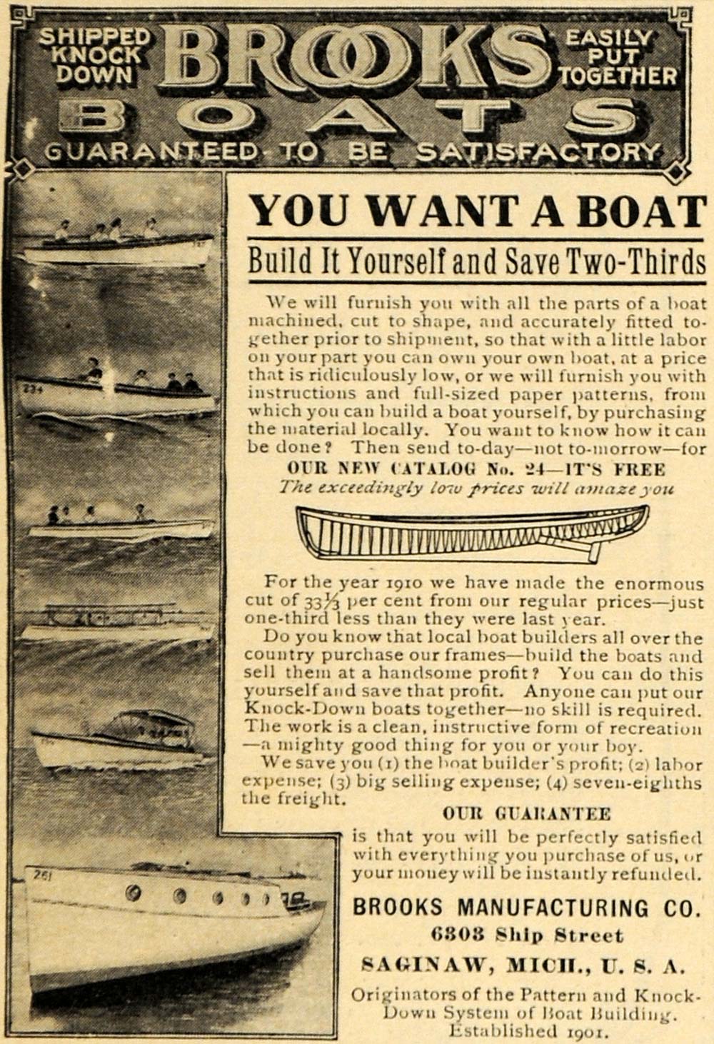1910 Ad Build It Yourself Brooks Knock Down Boats Mich - ORIGINAL HM1