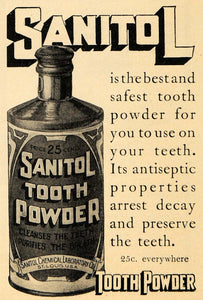 1910 Ad Sanitol Tooth Powder Unique Bottle Pricing - ORIGINAL ADVERTISING HM1