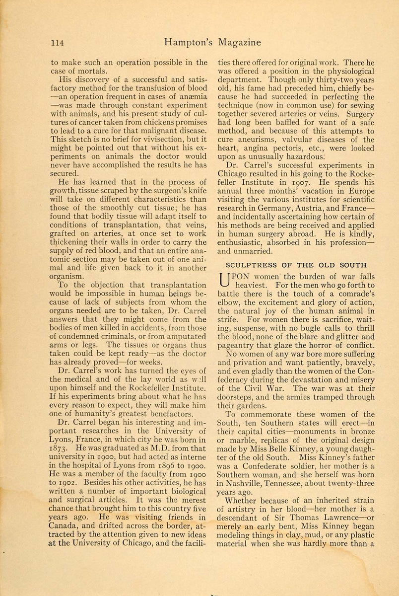 1911 Article Alexis Carrel Moseley Bartlett Rockefeller - ORIGINAL HM1 ...