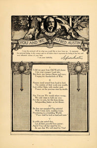 1909 Print Alfred Austin Poetry Poem Eagle Writing Lion ORIGINAL HISTORIC HM1
