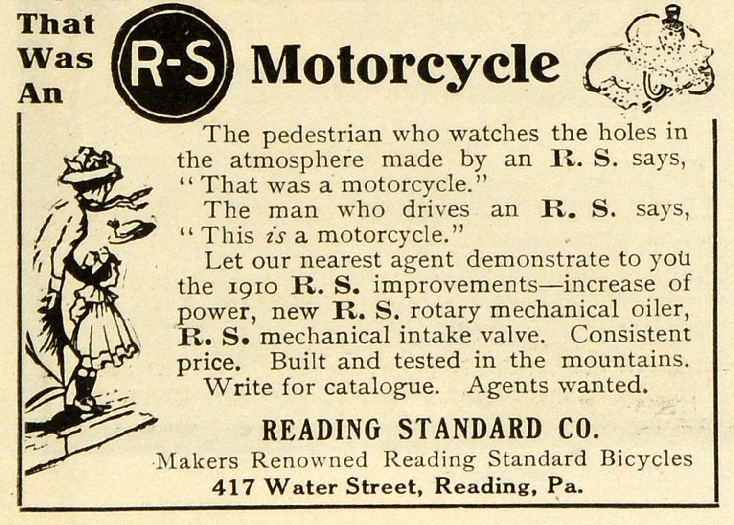 1910 Ad Reading Standard RS Motorcycle Antique PA. Alternative HM2