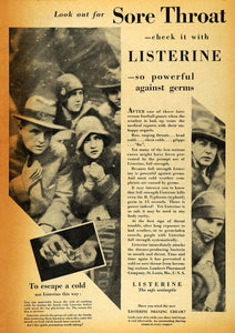 1928 Ad Listerine Germ Antiseptic Sore Throat Cold Cure - ORIGINAL HOH1