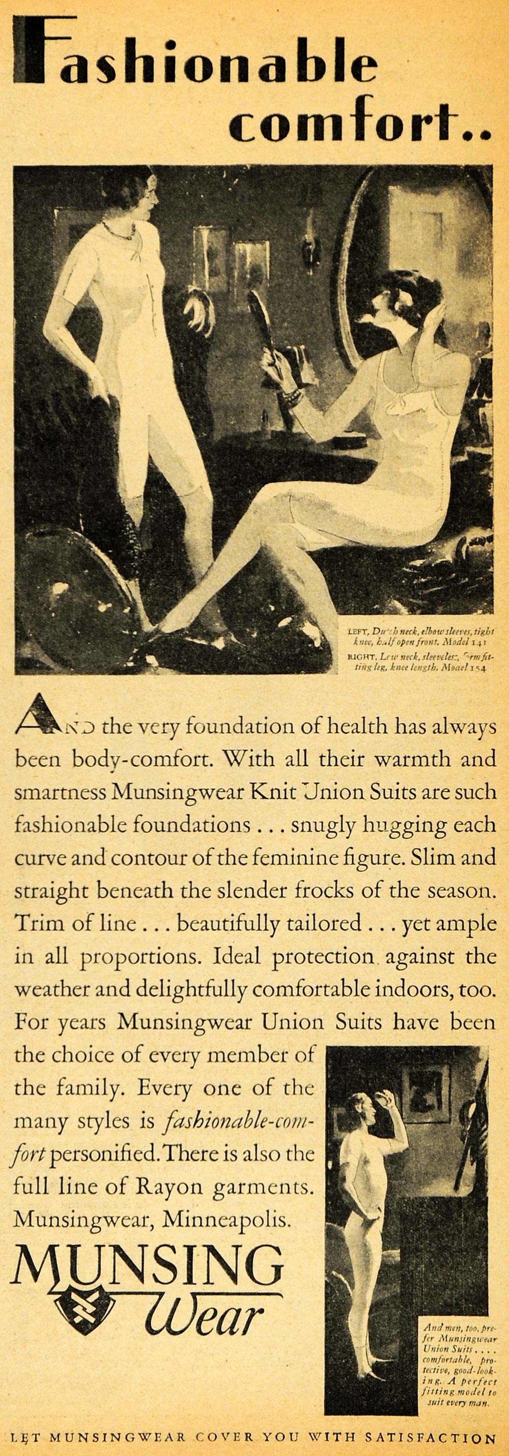 1928 Ad Munsingwear Underwear Knit Union Suits Rayon - ORIGINAL ADVERTISING HOH1