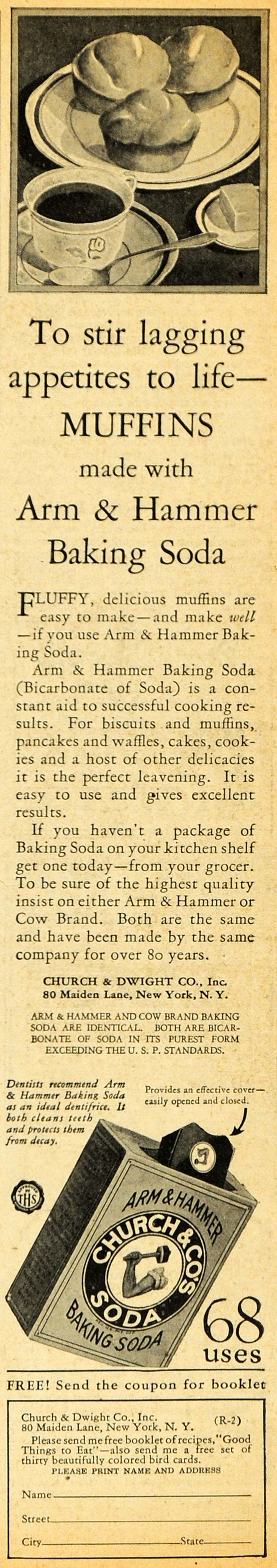 1928 Ad Arm Hammer Baking Soda Church Muffins Baking - ORIGINAL ADVERTISING HOH1