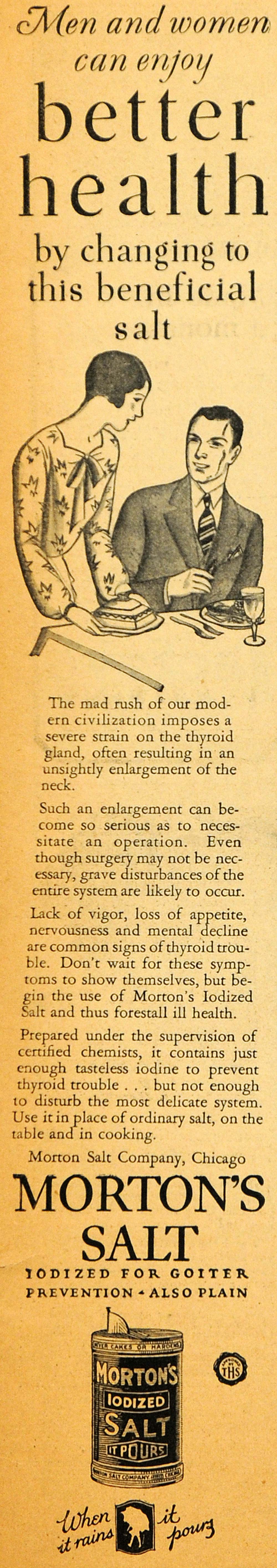 1928 Ad Better Health Morton's Iodized Salt Goiter - ORIGINAL ADVERTISING HOH1