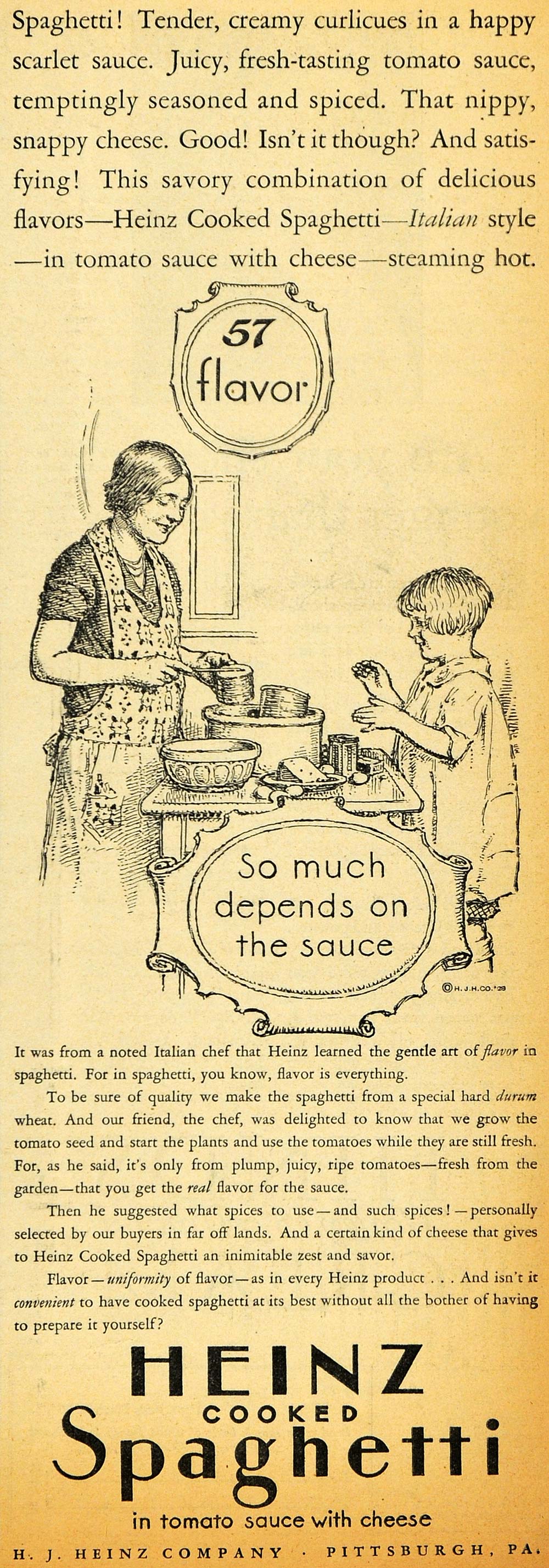 1928 Ad H. J. Heinz 57 Cooked Spaghetti Mother Daughter - ORIGINAL HOH1