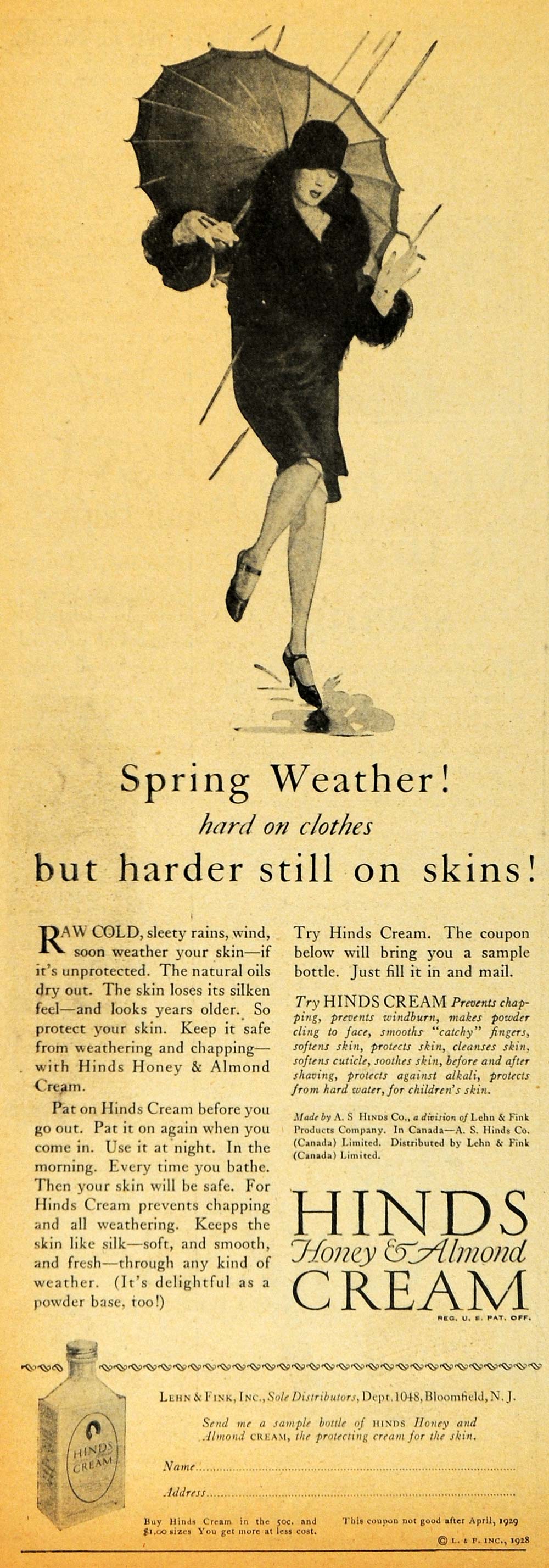 1928 Ad Lehn Fink Hinds Honey Almond Cream Flapper - ORIGINAL ADVERTISING HOH1
