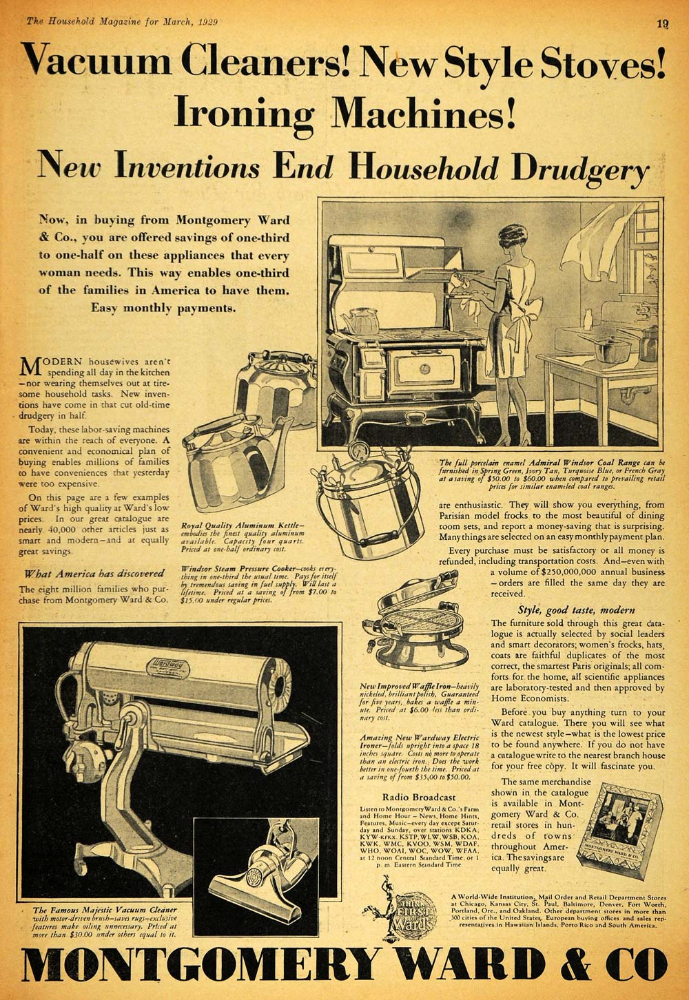 1929 Ad Montgomery Ward Household Appliances Stove Iron - ORIGINAL HOH1