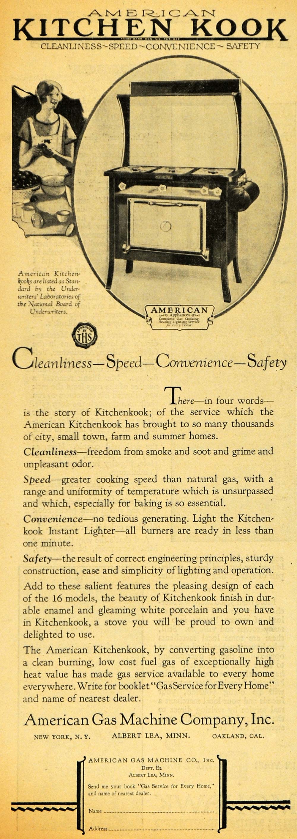 1929 Ad American Gas Machine Kitchenkook Range Stove - ORIGINAL ADVERTISING HOH1