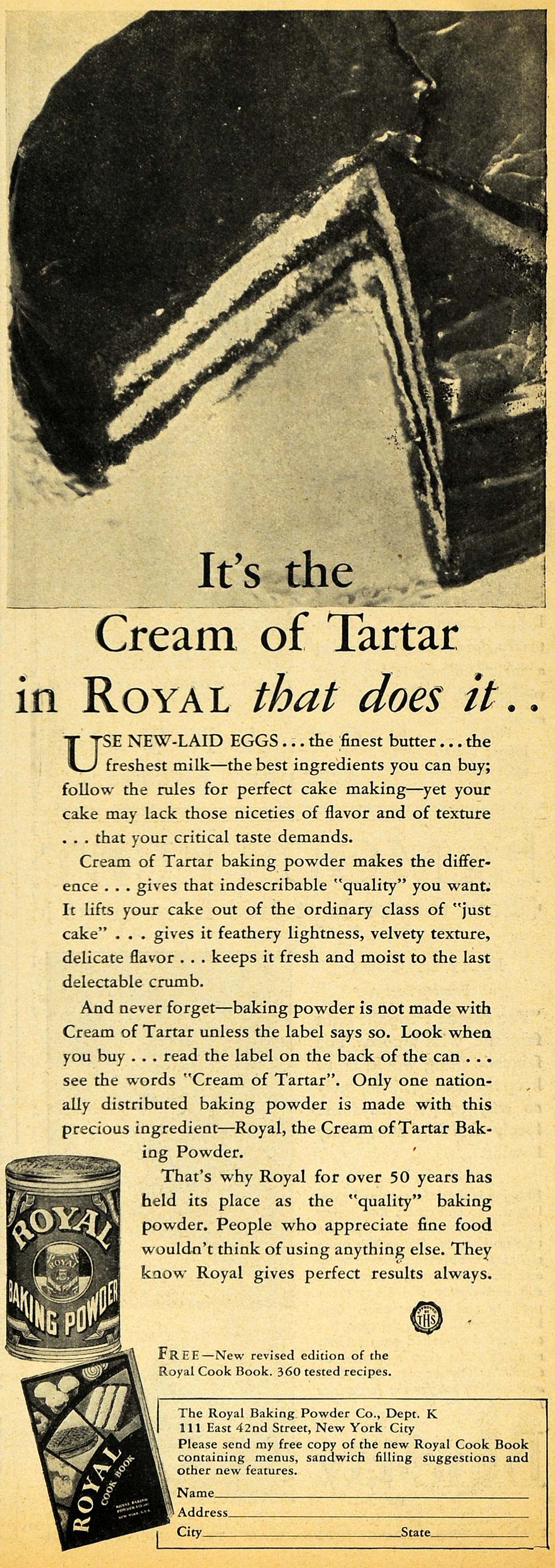 1929 Ad Royal Cream of Tartar Baking Powder Bake Cake - ORIGINAL HOH1