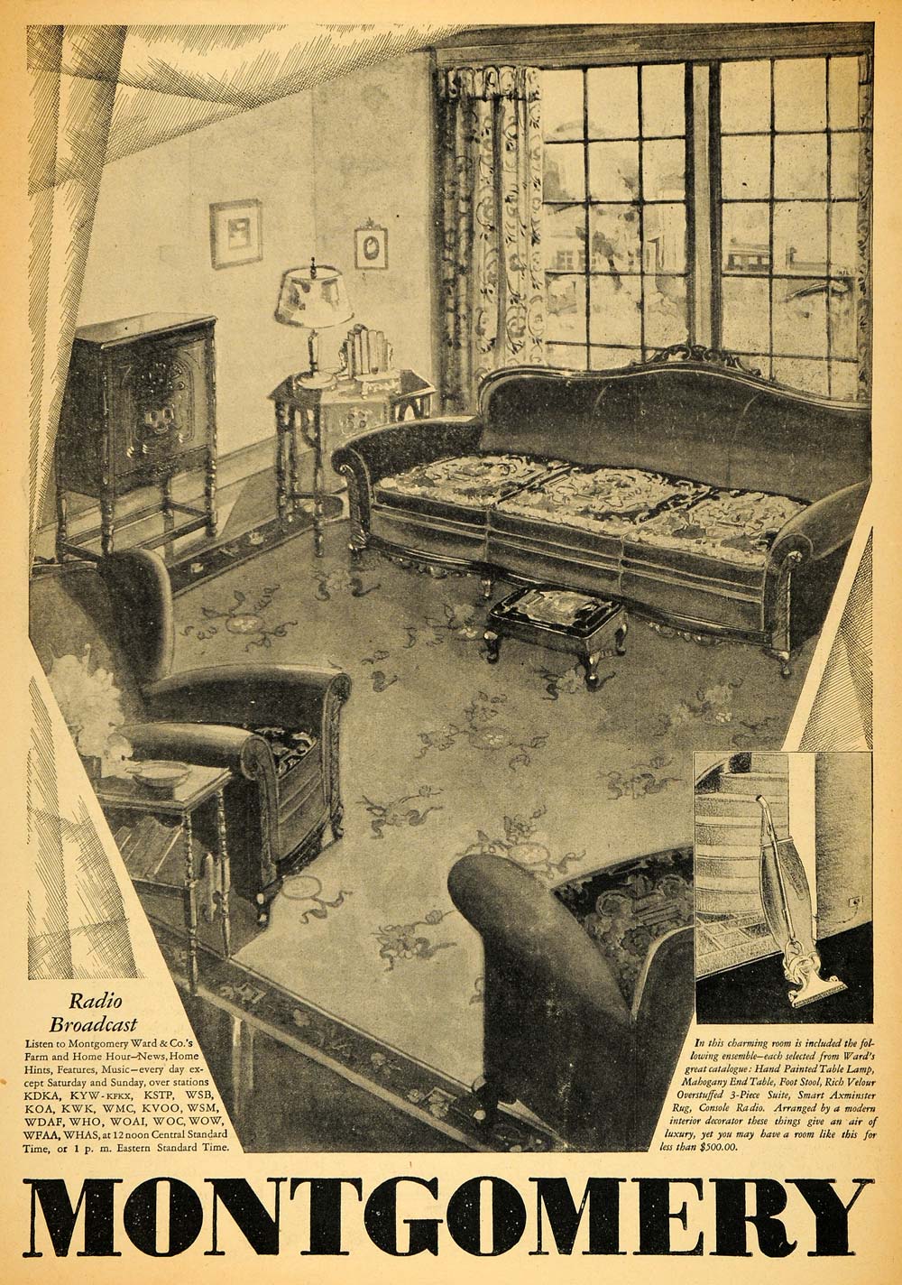 1929 Ad Montgomery Ward Living Room Furniture Decor - ORIGINAL ADVERTISING HOH1