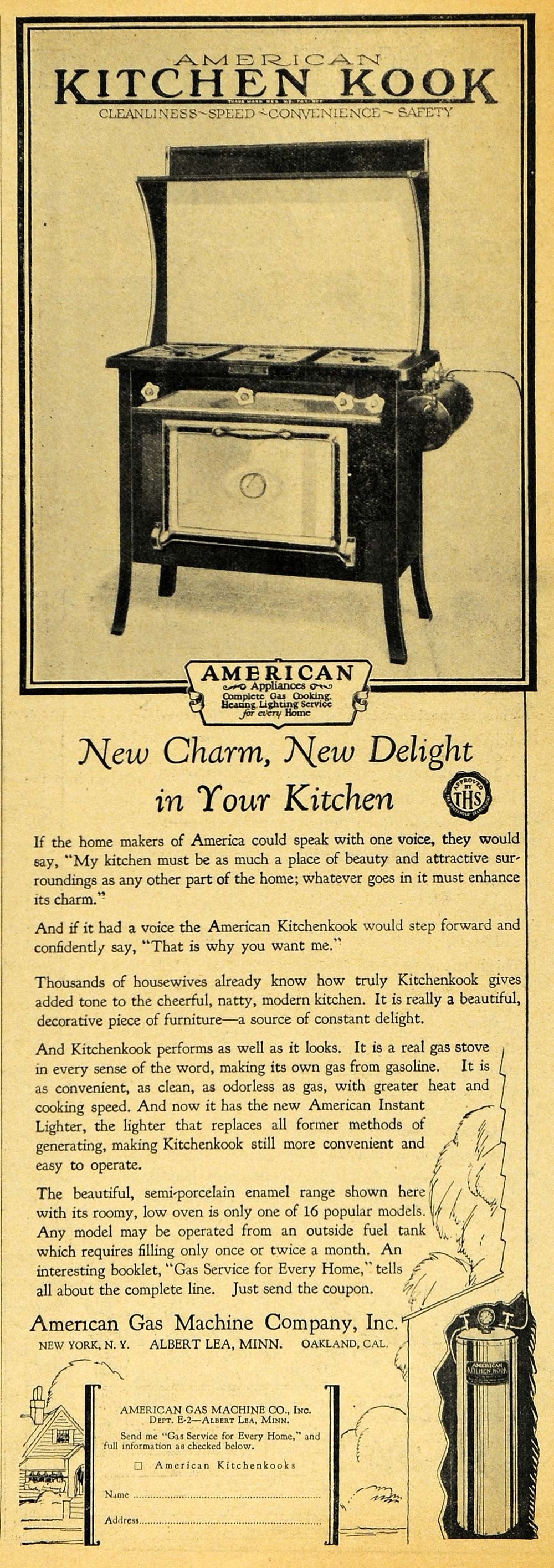 1929 Ad American Kitchen Kook Gas Stove Range Appliance - ORIGINAL HOH1