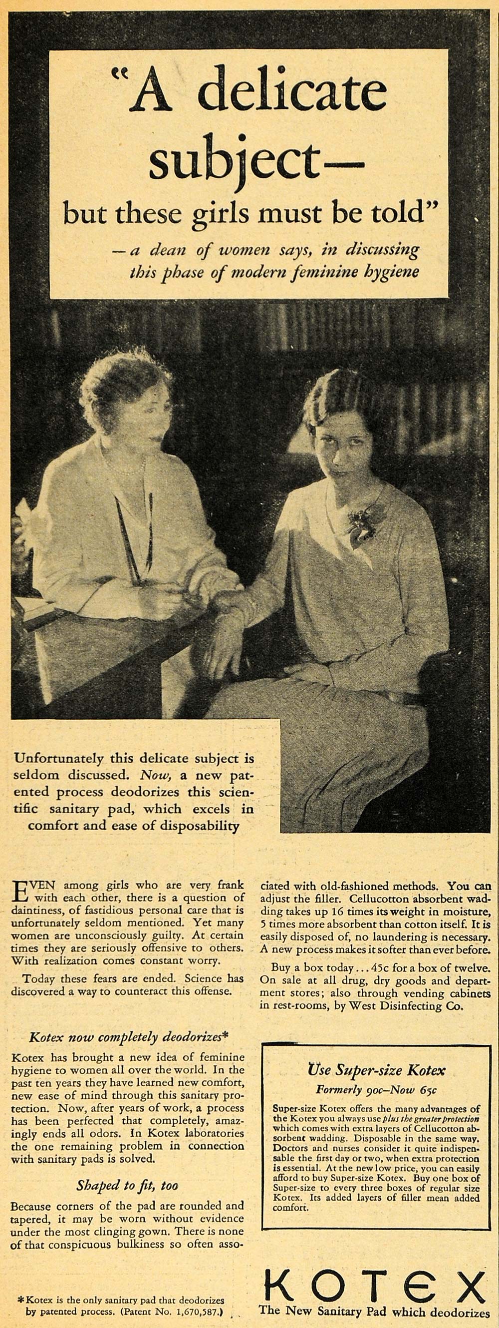 1929 Ad Kotex Sanitary Pads Feminine Protection Hygiene - ORIGINAL HOH1
