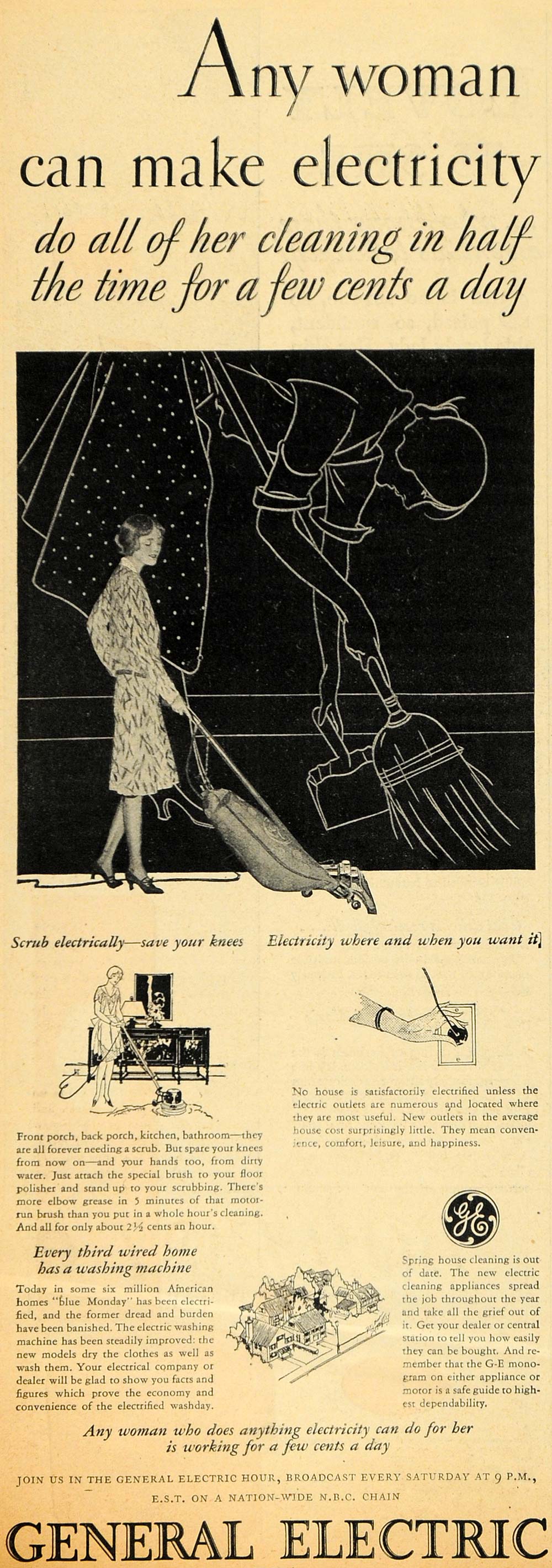 1929 Ad General Electric Vacuum Washing Machine Clean - ORIGINAL HOH1
