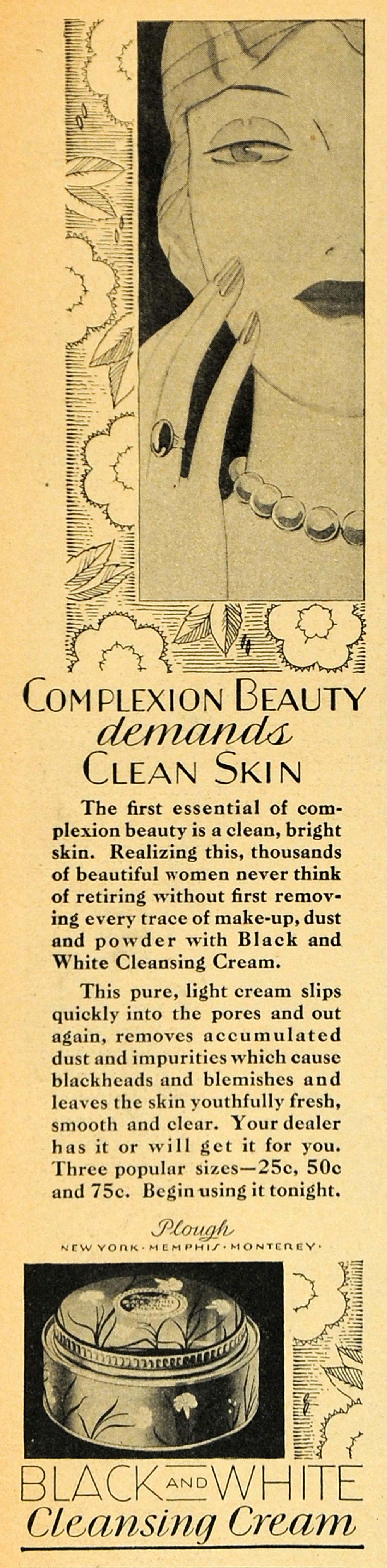 1929 Ad Plough Black and White Cleansing Skin Cream - ORIGINAL ADVERTISING HOH1