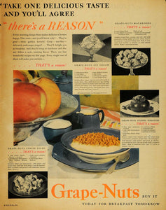 1929 Ad Grape-Nuts Breakfast Cereal Cooking Recipes - ORIGINAL ADVERTISING HOH1